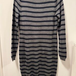 LOFT Charcoal and Black Striped Long Sleeve Dress